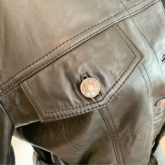 🖤 Nasty Gal Black Real Leather Oversized Tie-Waist Shirt Jacket Shacket - Picture 9 of 13